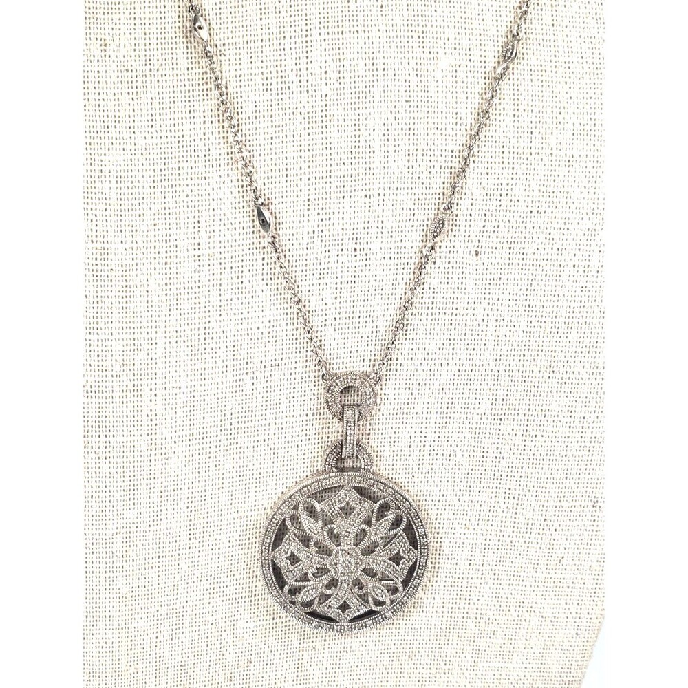 Vintage 925 Sterling Silver w Diamond Circle Cross Hearts Pendant Chain Necklace - Picture 2 of 16